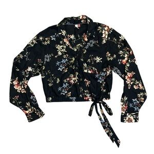 Pilcro Floral Cropped Long Sleeve Top